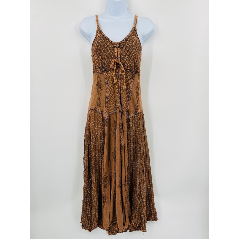 Scully Sundress Womens Small Brown Boho Western‎ Embroidered Midi